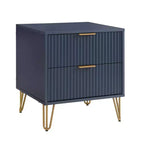 Manhattan Comfort Dumbo Table de Chevet 2 Tiroirs Bleu Nuit : Meuble de Chevet Moderne en MDF avec Glissières Métalliques