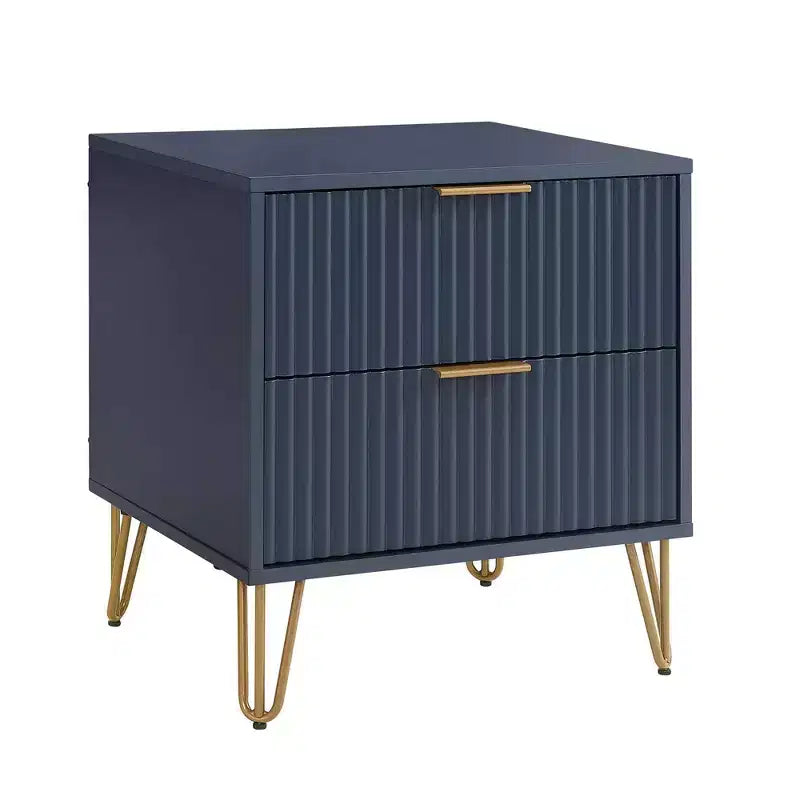 Manhattan Comfort Dumbo Table de Chevet 2 Tiroirs Bleu Nuit : Meuble de Chevet Moderne en MDF avec Glissières Métalliques