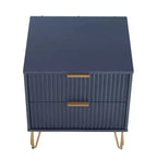 Manhattan Comfort Dumbo Table de Chevet 2 Tiroirs Bleu Nuit : Meuble de Chevet Moderne en MDF avec Glissières Métalliques