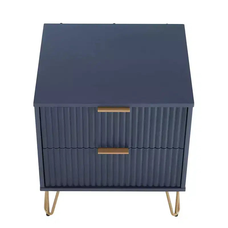Manhattan Comfort Dumbo Table de Chevet 2 Tiroirs Bleu Nuit : Meuble de Chevet Moderne en MDF avec Glissières Métalliques