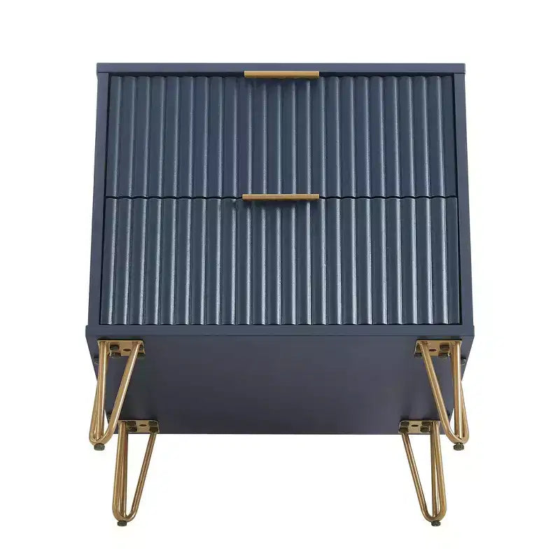 Manhattan Comfort Dumbo Table de Chevet 2 Tiroirs Bleu Nuit : Meuble de Chevet Moderne en MDF avec Glissières Métalliques
