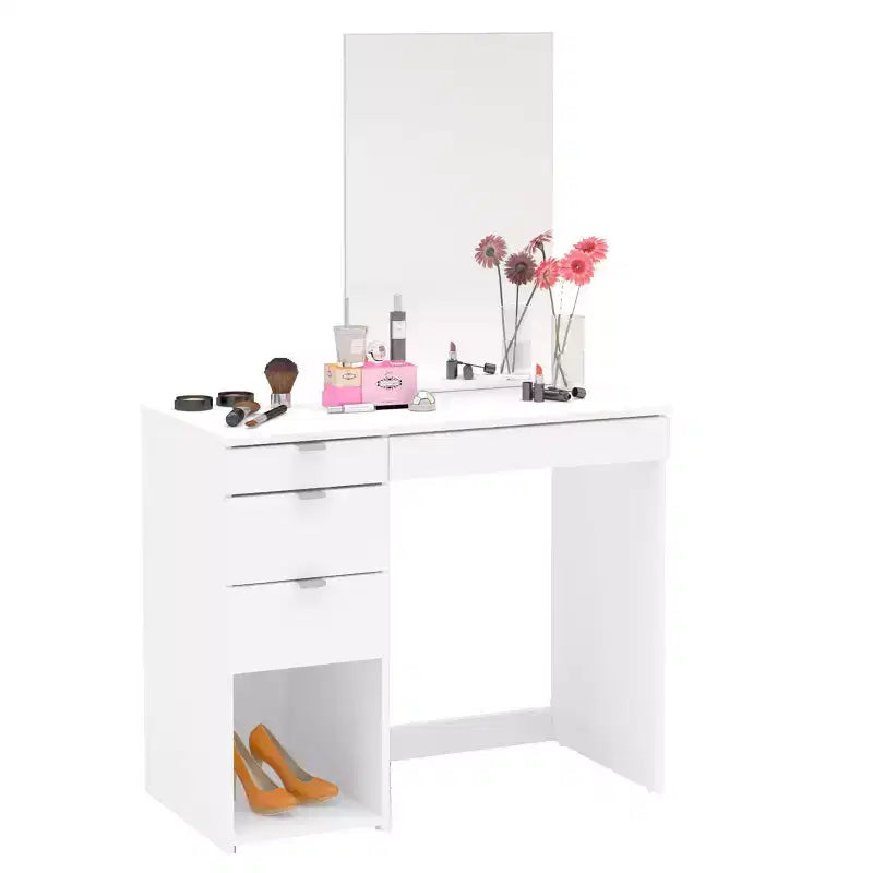 Polifurniture Joplin Vanity with Mirror White: Modern Makeup Desk, Rectangle Shape, Wood Material
