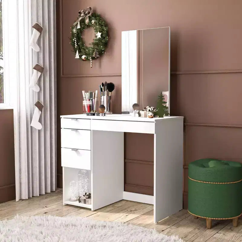 Polifurniture Joplin Coiffeuse avec Miroir Blanc : Coiffeuse Moderne, Forme Rectangulaire, Matériau Bois