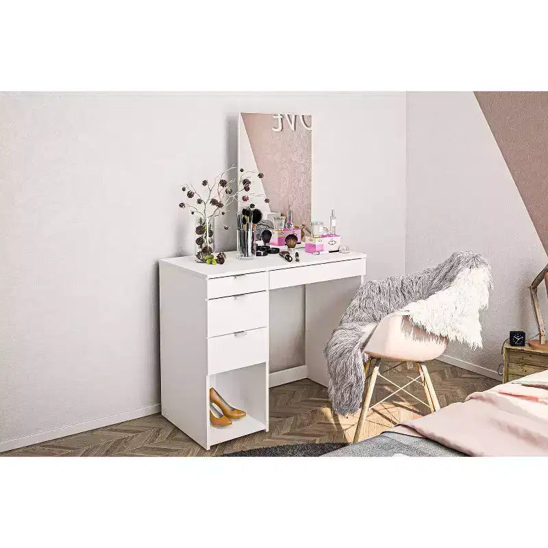 Polifurniture Joplin Coiffeuse avec Miroir Blanc : Coiffeuse Moderne, Forme Rectangulaire, Matériau Bois