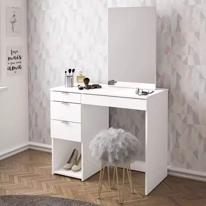 Polifurniture Joplin Coiffeuse avec Miroir Blanc : Coiffeuse Moderne, Forme Rectangulaire, Matériau Bois