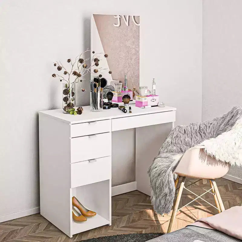 Polifurniture Joplin Coiffeuse avec Miroir Blanc : Coiffeuse Moderne, Forme Rectangulaire, Matériau Bois