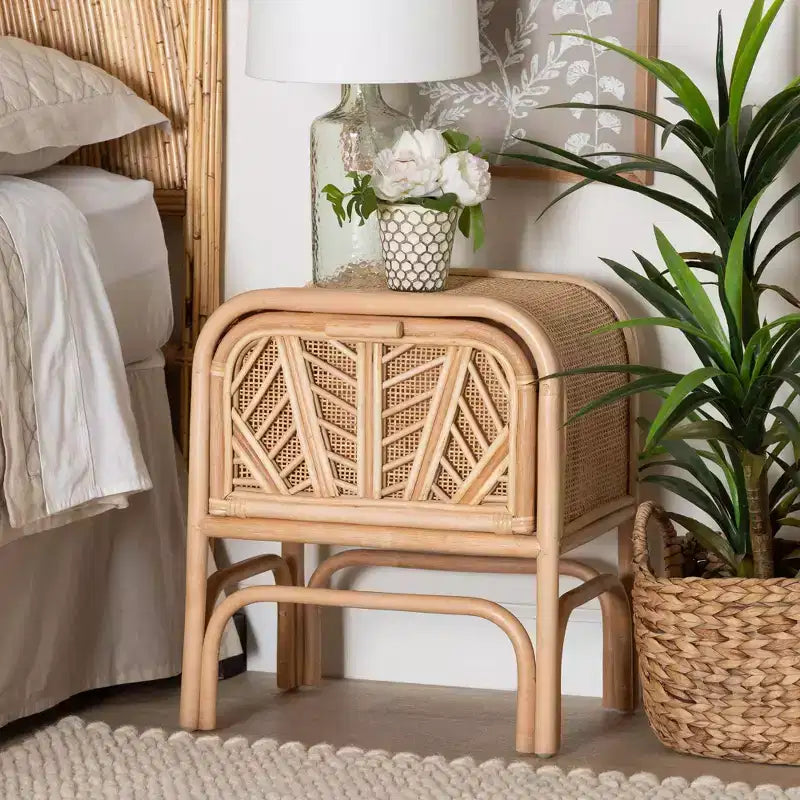 bali & pari Carabella Table de Chevet 1 Tiroir en Rotin Naturel: Fait Main, Design Bohème, Rangement Sécurisé