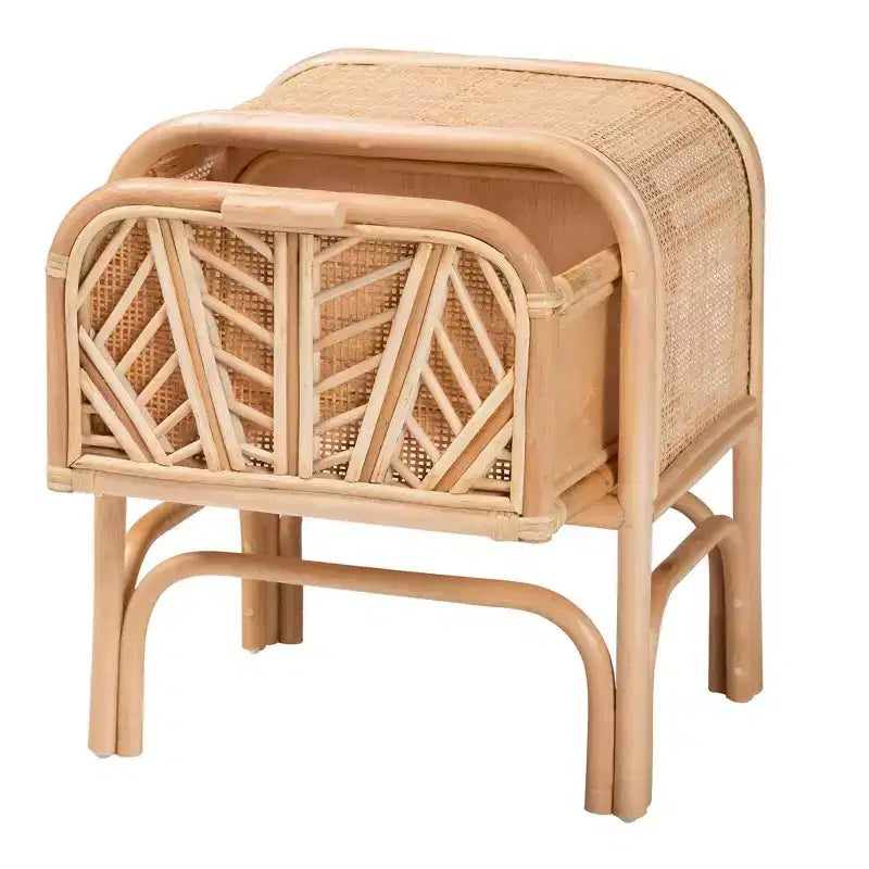 bali & pari Carabella Table de Chevet 1 Tiroir en Rotin Naturel: Fait Main, Design Bohème, Rangement Sécurisé