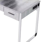 Coiffeuse 50 po Myles Blanc antique, fini chrome - Acme Furniture : Prise intégrée, USB, Rangement