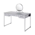 Coiffeuse 50 po Myles Blanc antique, fini chrome - Acme Furniture : Prise intégrée, USB, Rangement
