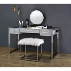 Coiffeuse 50 po Myles Blanc antique, fini chrome - Acme Furniture : Prise intégrée, USB, Rangement