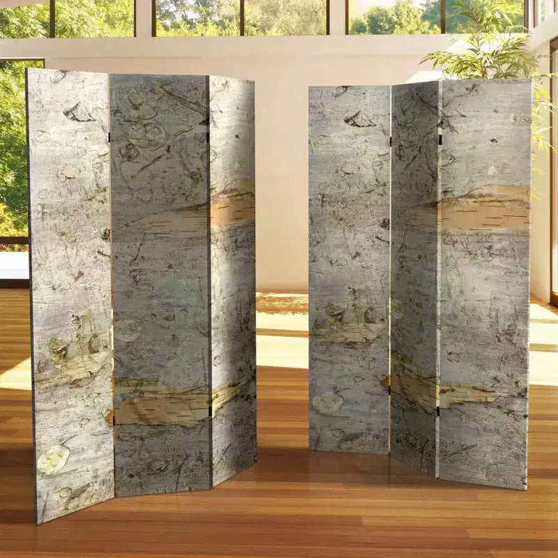 Paravent gris de 6 po à double face en toile pâle forêt - Oriental Furniture