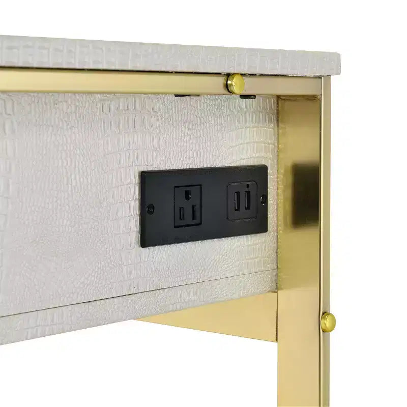 Coiffeuse 50 po Myles finition blanc antique et champagne - Acme Furniture
