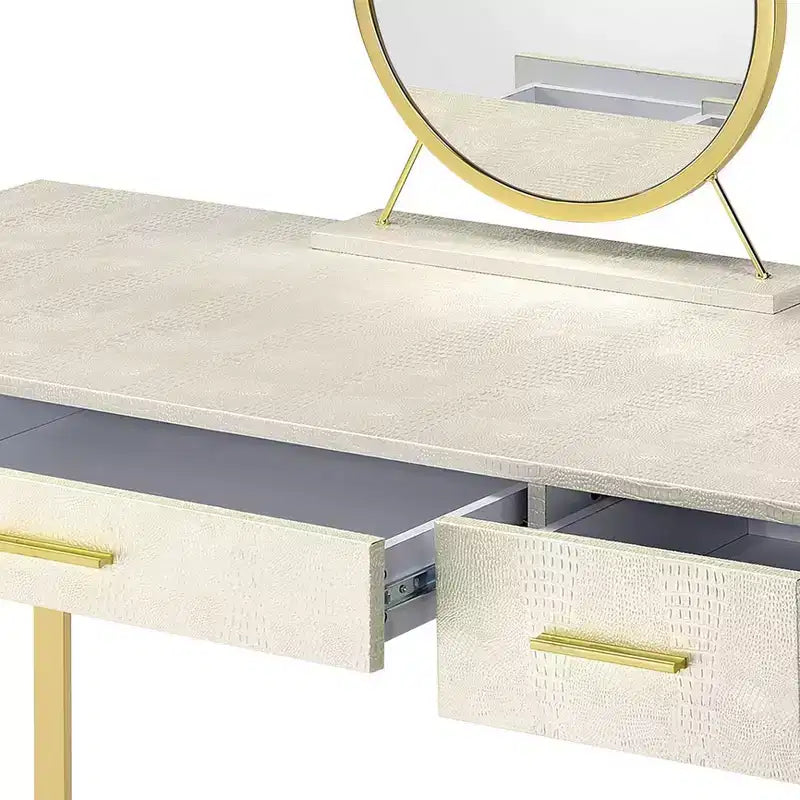 Coiffeuse 50 po Myles finition blanc antique et champagne - Acme Furniture