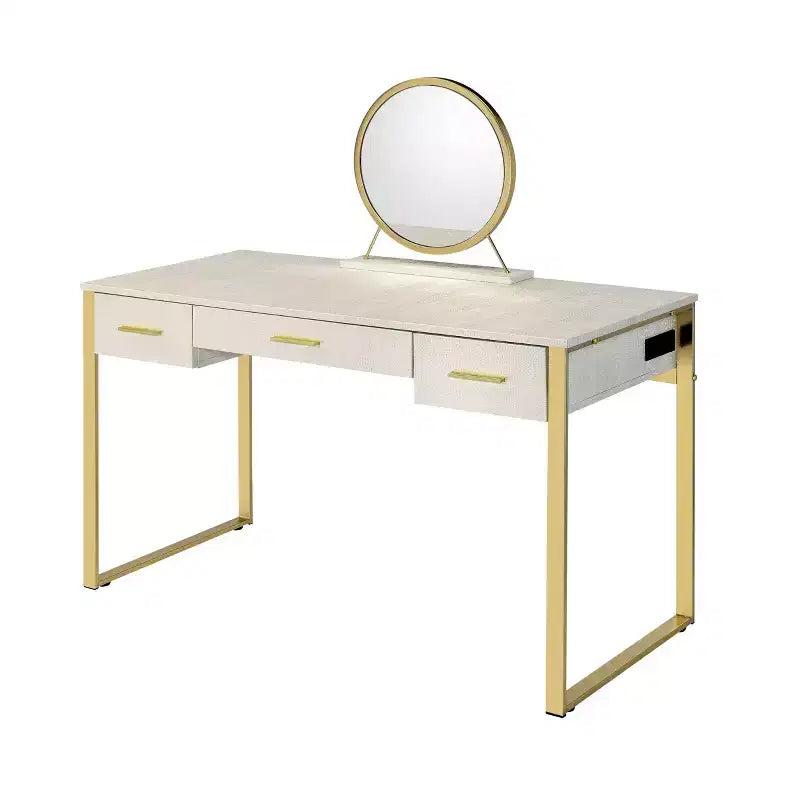 Coiffeuse 50 po Myles finition blanc antique et champagne - Acme Furniture