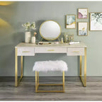Coiffeuse 50 po Myles finition blanc antique et champagne - Acme Furniture