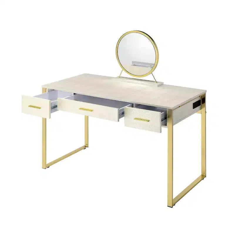 Coiffeuse 50 po Myles finition blanc antique et champagne - Acme Furniture