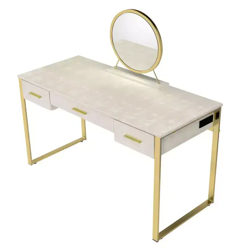 Coiffeuse 50 po Myles finition blanc antique et champagne - Acme Furniture