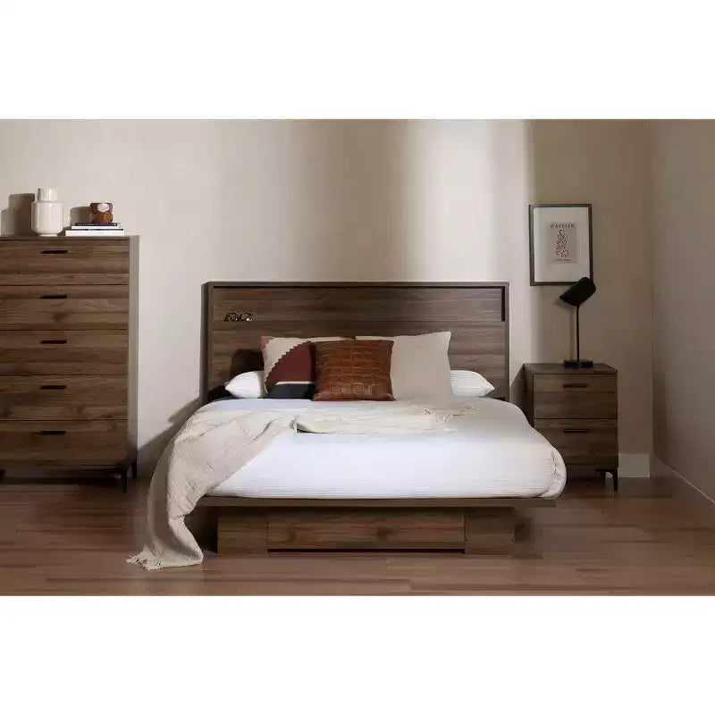 Commode double 6 tiroirs South Shore Fusion Chêne gris : Panneaux de particules stratifiés, Dispositif anti-basculement, Garantie 5 ans