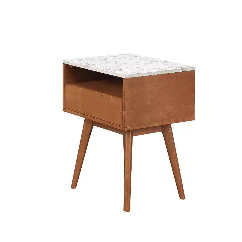 25" Solid Wood & Faux Marble Side Table Nightstand with Storage Drawer - Nathan James