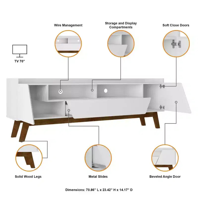 Meuble TV Marcus Mid-Century Modern 4 étagères pour téléviseurs jusqu'à 70", meuble de divertissement, console multimédia - Manhattan Comfort