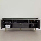 Meuble TV South Shore Hype pour téléviseurs jusqu'à 75", chêne gris/faux marbre de Carrare : Panneau de particules stratifié, étagères de rangement