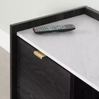 Meuble TV South Shore Hype pour téléviseurs jusqu'à 75", chêne gris/faux marbre de Carrare : Panneau de particules stratifié, étagères de rangement