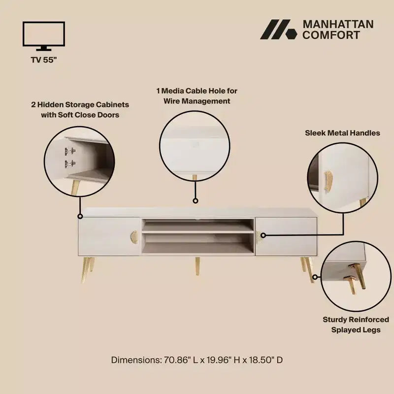 Meuble TV Manhattan Comfort 70,9" Haley pour téléviseurs jusqu'à 55" Blanc