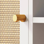 Meuble TV Mina en rotin et bois à 2 portes de 119 cm pour téléviseurs jusqu'à 150 cm Blanc/Doré - Nathan James : Meuble TV Bohème Chic
