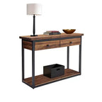 Claremont Rustic Wood Console Table with Two Drawers and Low Shelf Dark Brown - Alaterre Furniture: Industrial Style, Metal Frame, Entryway Storage