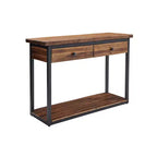 Console en bois rustique Claremont avec deux tiroirs et étagère basse brun foncé - Meubles Alaterre : Style industriel, cadre en métal, rangement d'entrée
