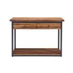 Console en bois rustique Claremont avec deux tiroirs et étagère basse brun foncé - Meubles Alaterre : Style industriel, cadre en métal, rangement d'entrée