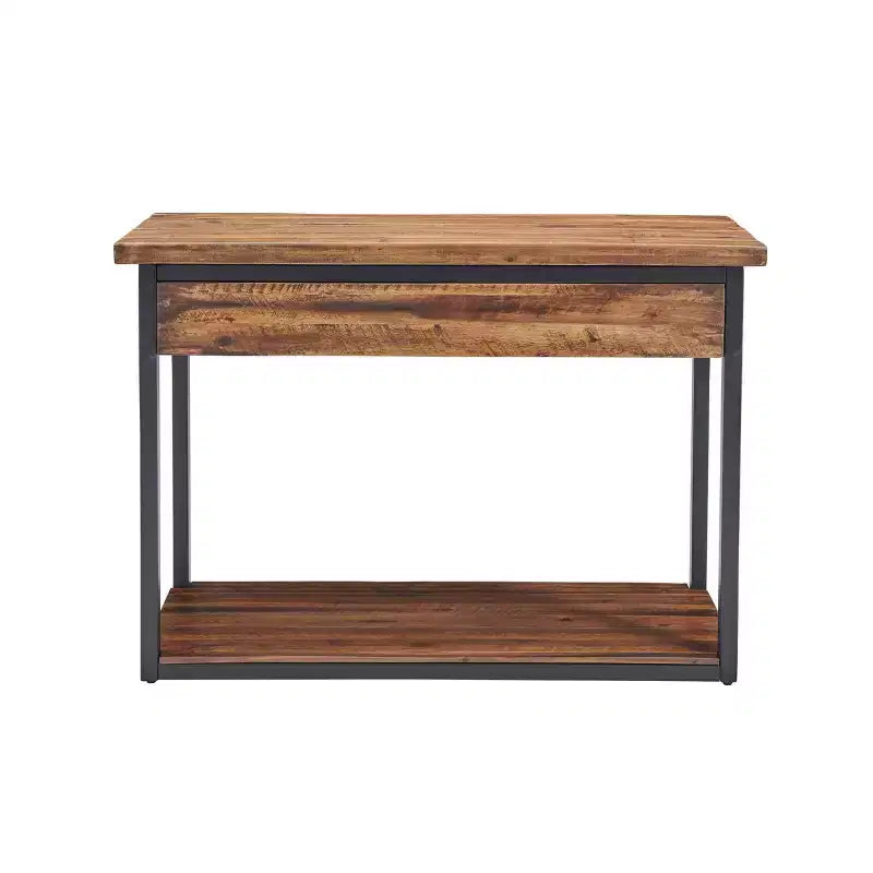 Console en bois rustique Claremont avec deux tiroirs et étagère basse brun foncé - Meubles Alaterre : Style industriel, cadre en métal, rangement d'entrée