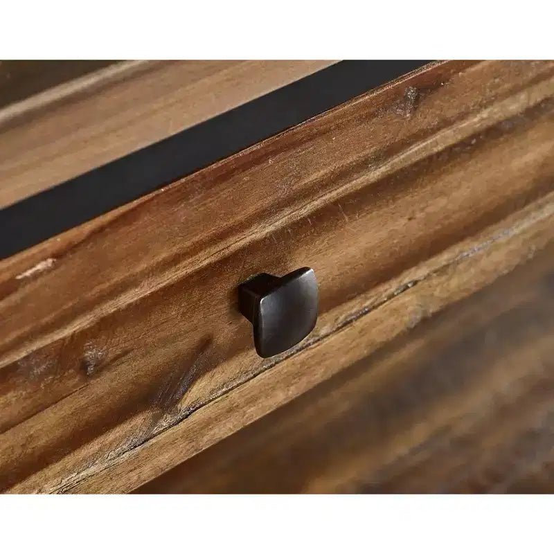 Console en bois rustique Claremont avec deux tiroirs et étagère basse brun foncé - Meubles Alaterre : Style industriel, cadre en métal, rangement d'entrée