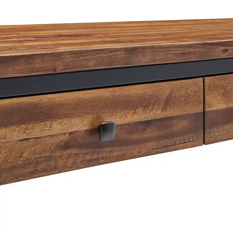 Console en bois rustique Claremont avec deux tiroirs et étagère basse brun foncé - Meubles Alaterre : Style industriel, cadre en métal, rangement d'entrée