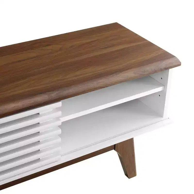 Meuble TV Render pour téléviseurs jusqu'à 78 po Noyer/Blanc - Modway : Design mi-siècle, rangement multimédia, gestion des câbles