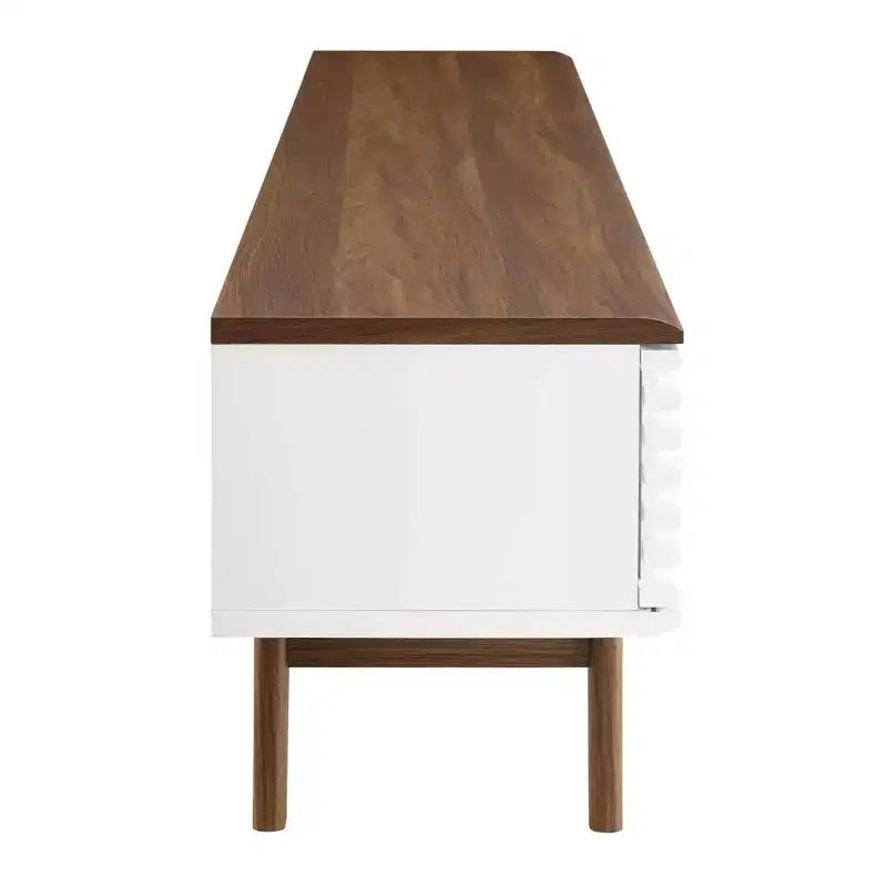 Meuble TV Render pour téléviseurs jusqu'à 78 po Noyer/Blanc - Modway : Design mi-siècle, rangement multimédia, gestion des câbles