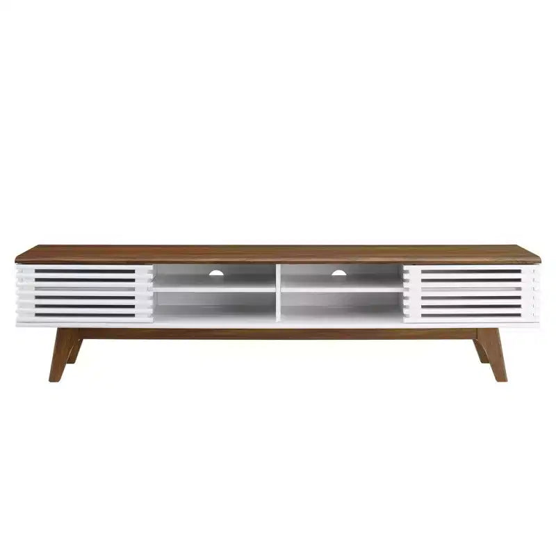 Meuble TV Render pour téléviseurs jusqu'à 78 po Noyer/Blanc - Modway : Design mi-siècle, rangement multimédia, gestion des câbles