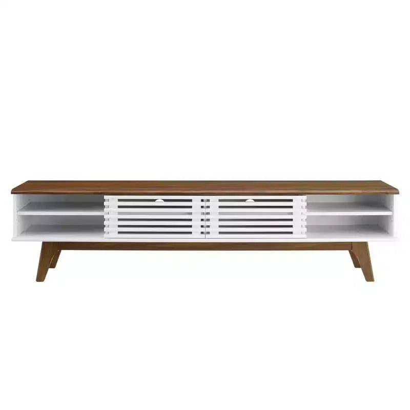Meuble TV Render pour téléviseurs jusqu'à 78 po Noyer/Blanc - Modway : Design mi-siècle, rangement multimédia, gestion des câbles