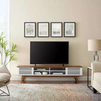 Meuble TV Render pour téléviseurs jusqu'à 78 po Noyer/Blanc - Modway : Design mi-siècle, rangement multimédia, gestion des câbles