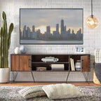 Meuble TV 2 portes Buylateral Vintage Living pour téléviseurs jusqu'à 55 po Noir/Noyer : Milieu de siècle moderne, gestion des câbles