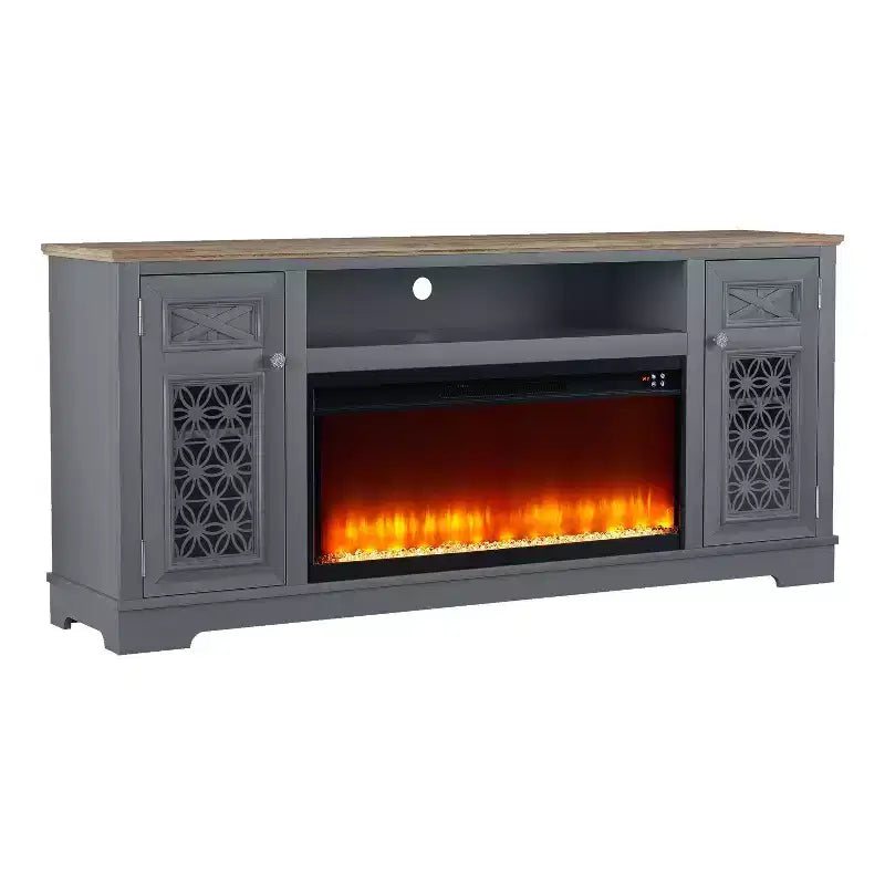Meuble TV Festivo Farmhouse 70" pour téléviseurs jusqu'à 80" avec cheminée, gris