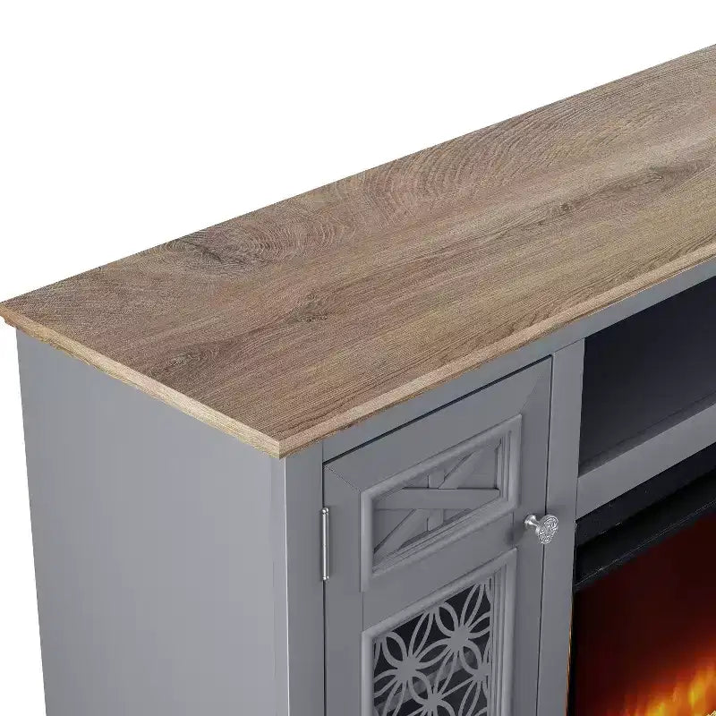 Meuble TV Festivo Farmhouse 70" pour téléviseurs jusqu'à 80" avec cheminée, gris