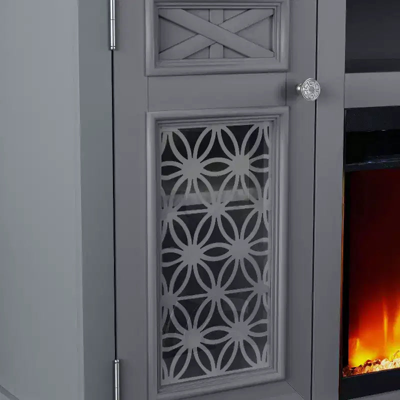 Meuble TV Festivo Farmhouse 70" pour téléviseurs jusqu'à 80" avec cheminée, gris