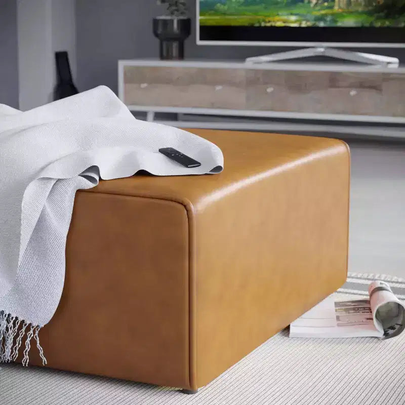 Mingle Vegan Leather Ottoman Velvet Tan - Modway: Modern Square Upholstered Padded Seat, Faux Leather, Wood Frame, 37"x37"x15.5"