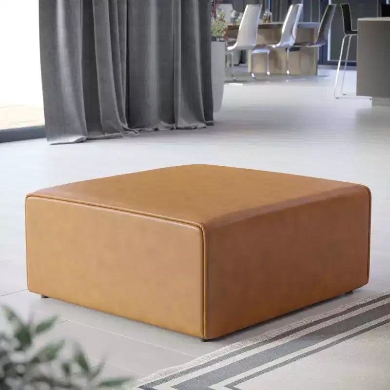 Pouf en cuir végétalien Mingle, velours camel - Modway : Siège rembourré carré moderne, similicuir, cadre en bois, 94 x 94 x 39,4 cm