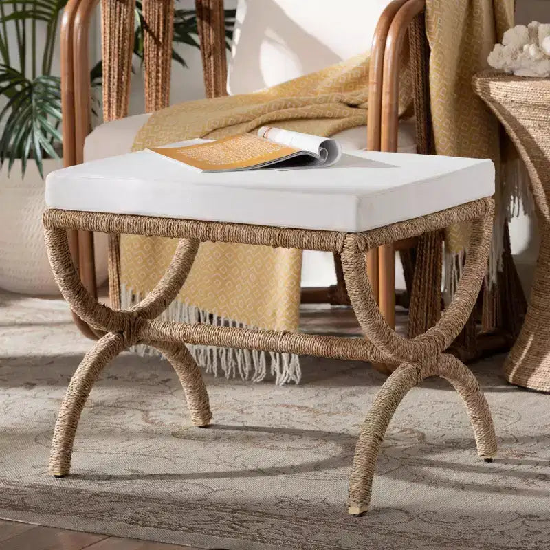 Repose-pieds en jonc de mer Maliyah Bali & Pari, marron naturel