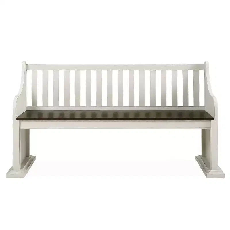 18" Joanna Bench with Back Dark Brown/Ivory - Steve Silver Co.: Farmhouse Style, Hardwood Frame, Two-Tone Finish, 2-Seater
