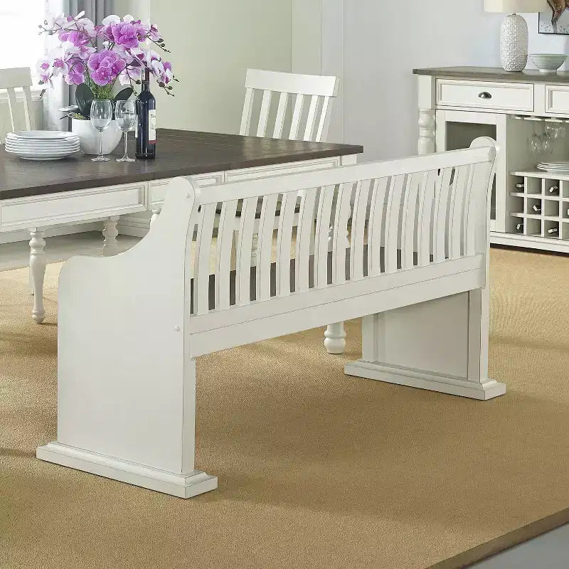 Banc Joanna 18" avec dossier marron foncé/ivoire - Steve Silver Co. : Style campagnard, cadre en bois massif, finition bicolore, 2 places
