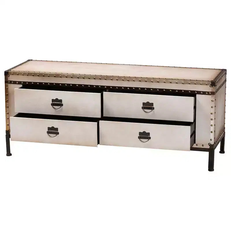 Banc de rangement Baxton Studio Heaton en toile avec 4 tiroirs Beige/Café/Noir